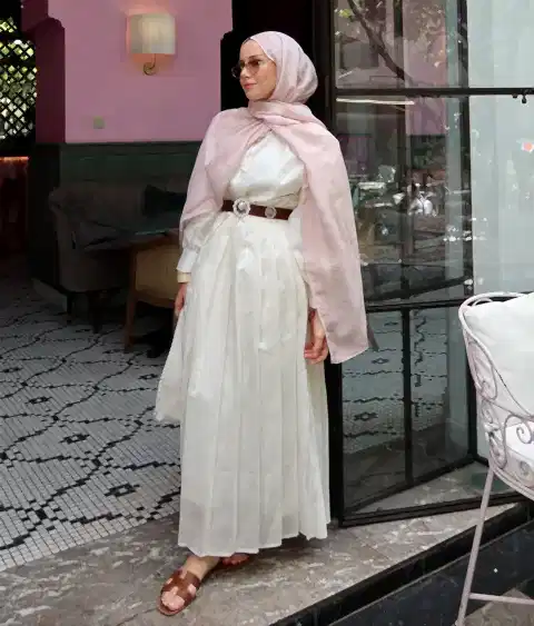 Feyza Hakyemez - Premium Kuşaklı Elbise Ekru